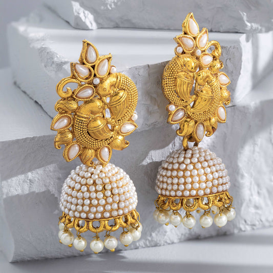 Dainty Moti Jhumkas - Enamoux